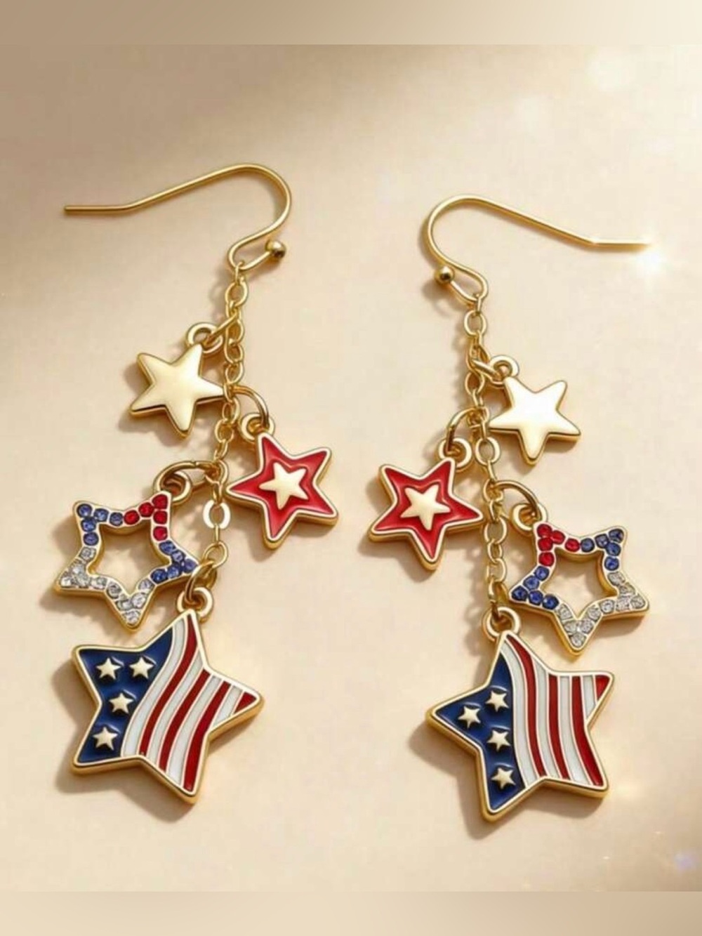 Western Patriotic, American flag earrings, stars red, white, and blue earrings